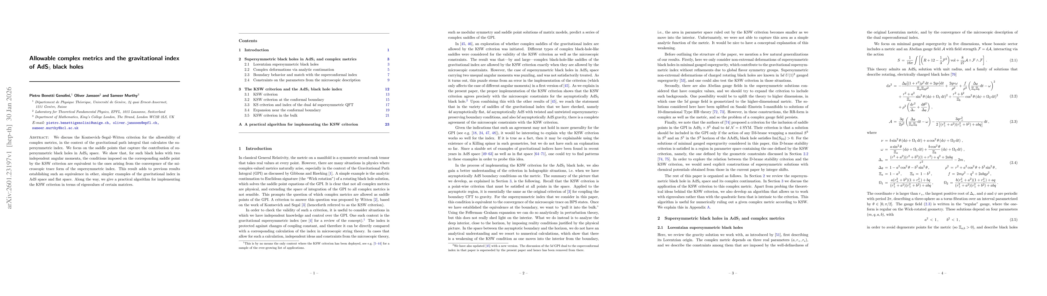 Thumbnail for Allowable complex metrics and the gravitational index of AdS$_5$ black holes