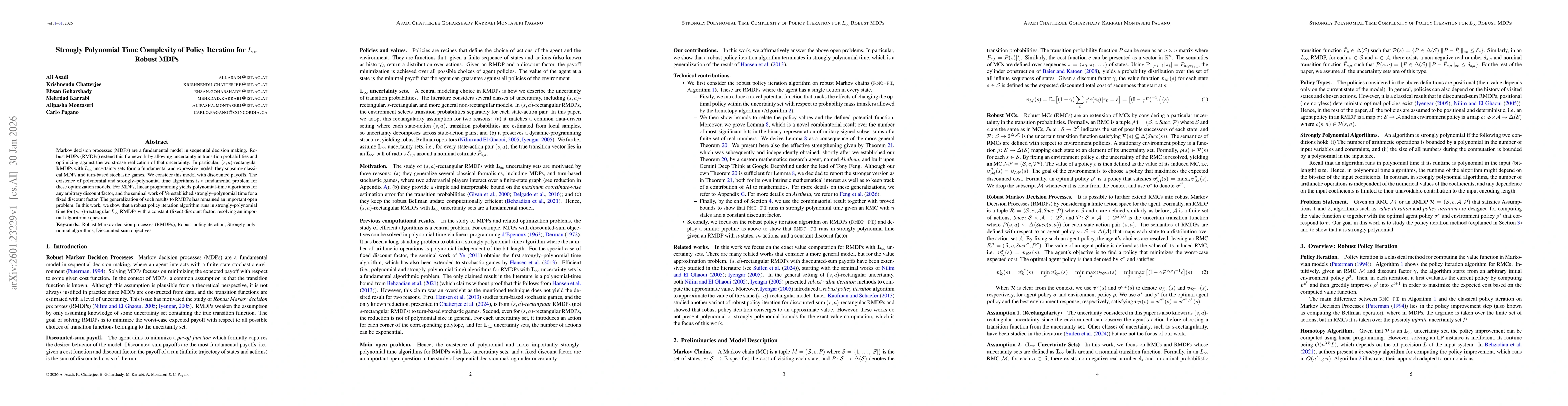 Thumbnail for Strongly Polynomial Time Complexity of Policy Iteration for $L_\infty$ Robust MDPs