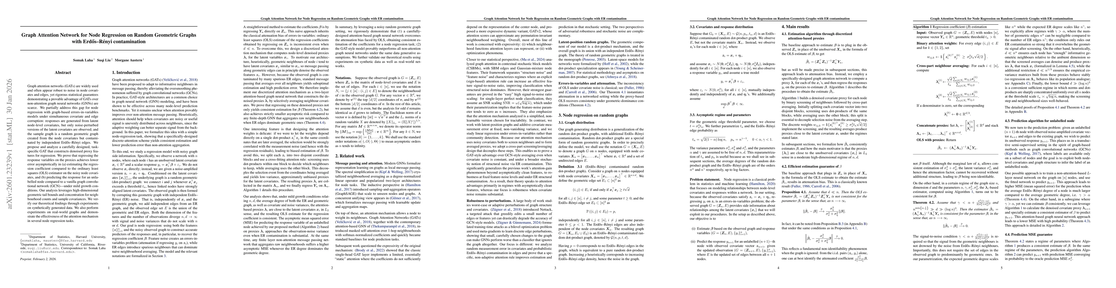 Thumbnail for Graph Attention Network for Node Regression on Random Geometric Graphs with Erdős--Rényi contamination