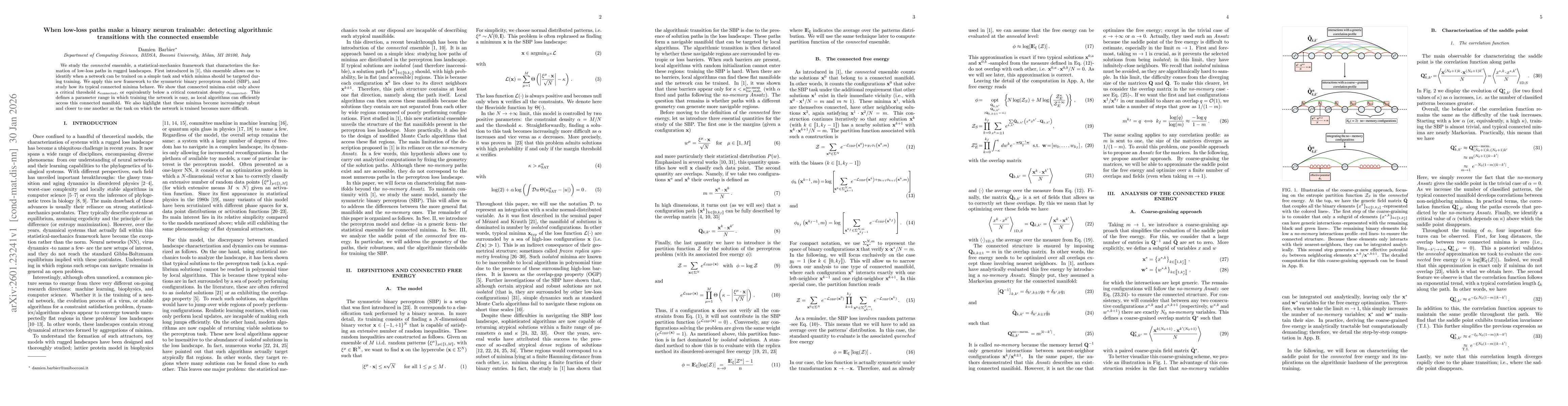Thumbnail for When low-loss paths make a binary neuron trainable: detecting algorithmic transitions with the connected ensemble