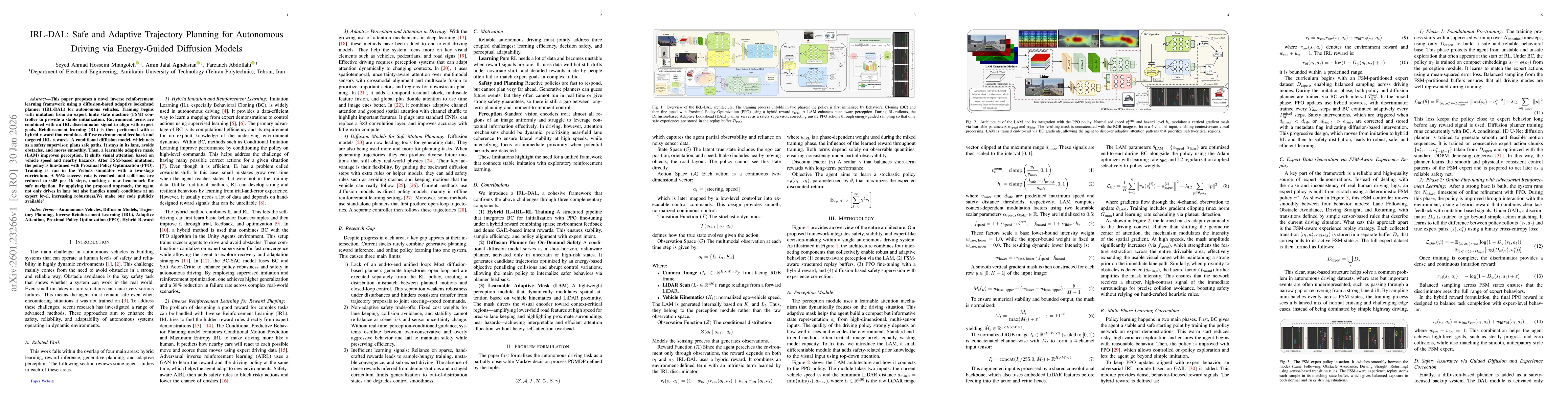 Thumbnail for IRL-DAL: Safe and Adaptive Trajectory Planning for Autonomous Driving via Energy-Guided Diffusion Models