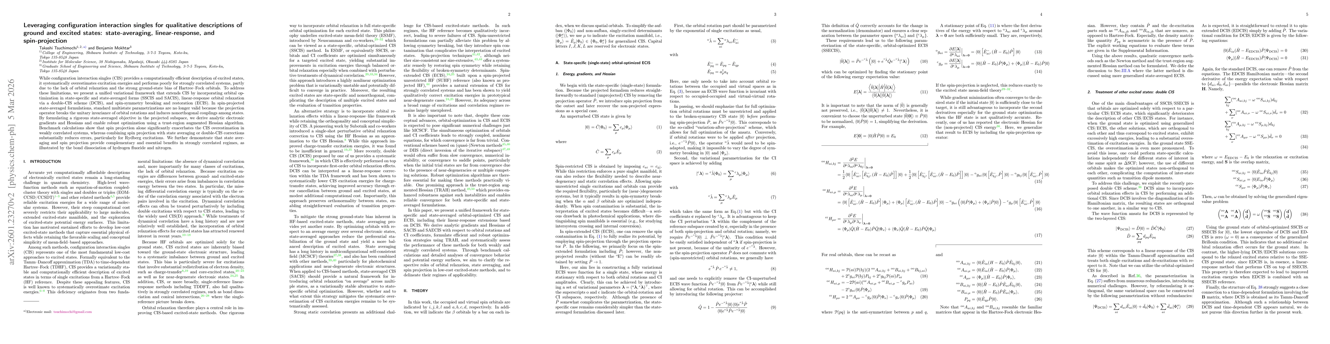 Thumbnail for Leveraging configuration interaction singles for qualitative descriptions of ground and excited states: state-averaging, linear-response, and spin-projection