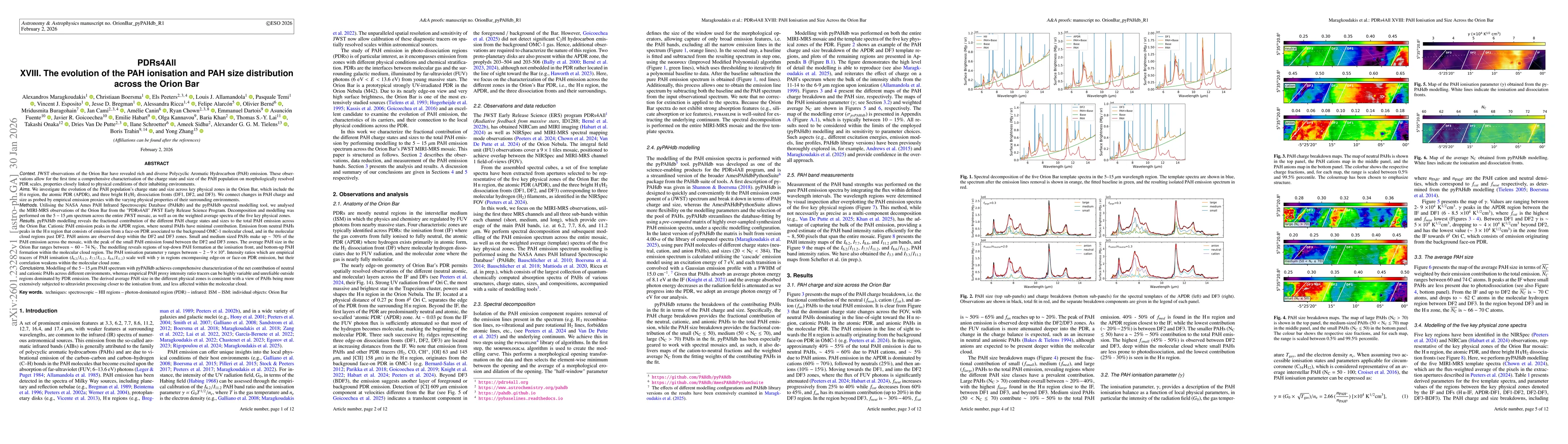 Thumbnail for PDRs4All: XVIII. The evolution of the PAH ionisation and PAH size distribution across the Orion Bar