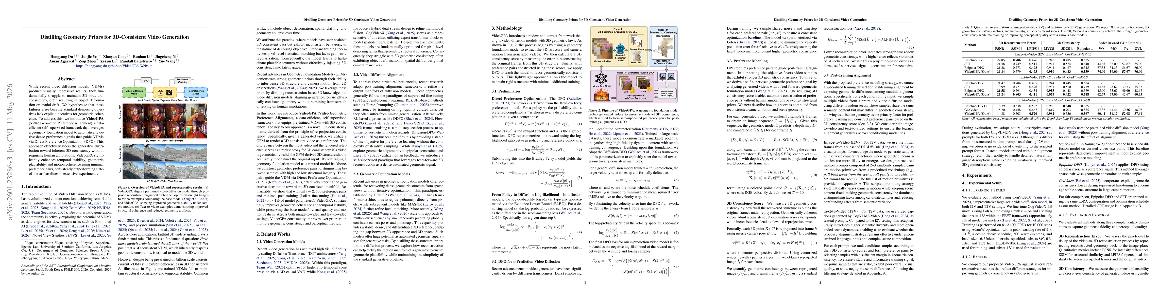 Thumbnail for VideoGPA: Distilling Geometry Priors for 3D-Consistent Video Generation