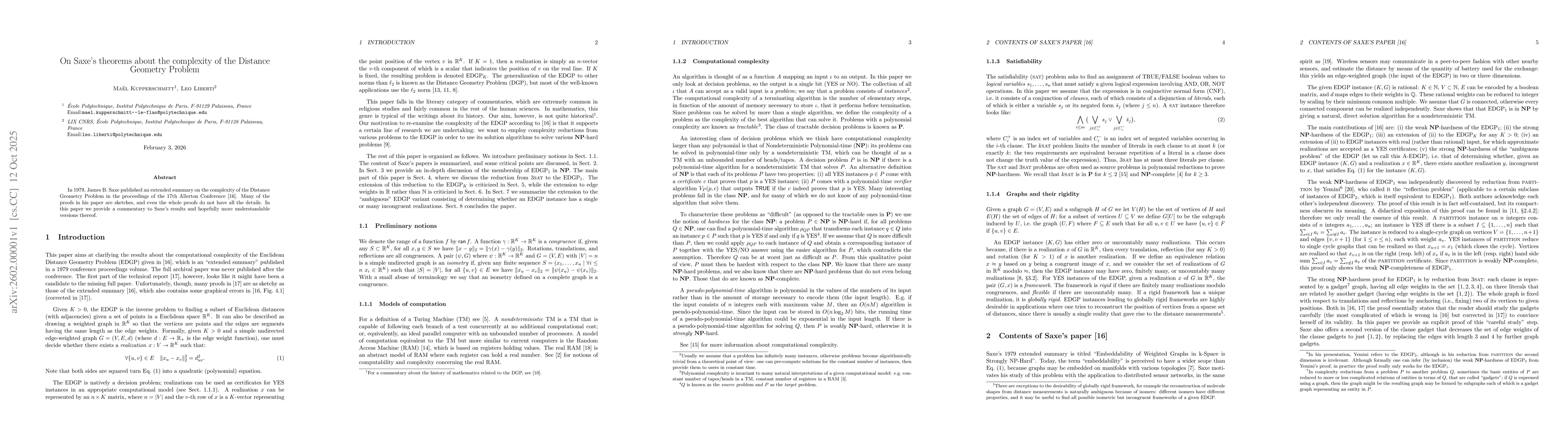 Thumbnail for On Saxe's theorems about the complexity of the Distance Geometry Problem