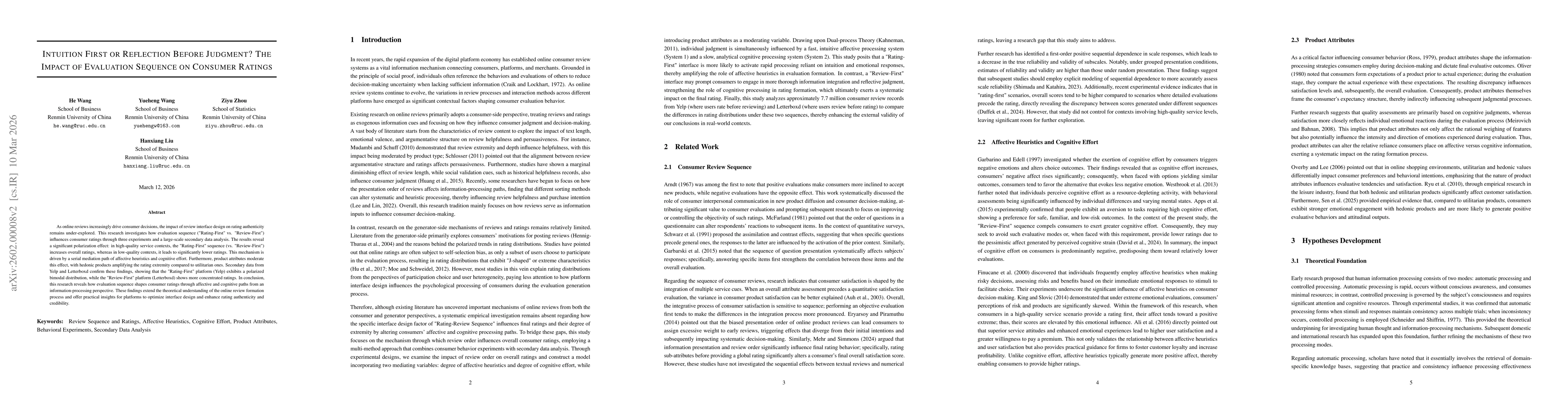 Thumbnail for Front-Loaded or Balanced? The Mechanism through Which Review Order Affects Overall Ratings in Premium Service Settings