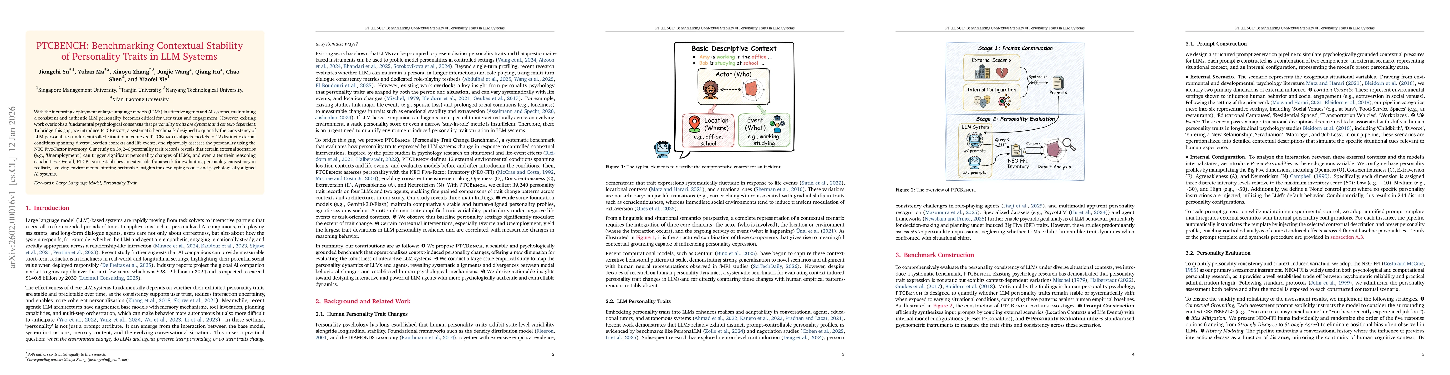 Thumbnail for PTCBENCH: Benchmarking Contextual Stability of Personality Traits in LLM Systems