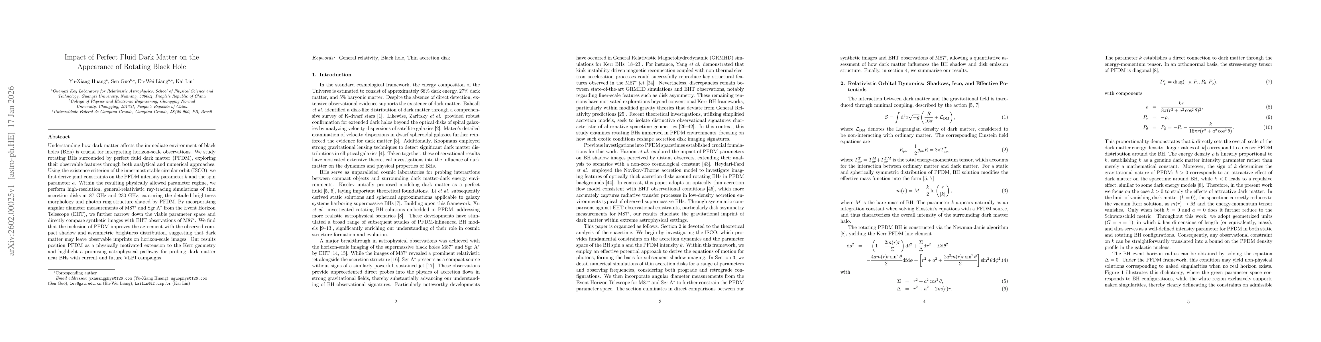 Thumbnail for Impact of Perfect Fluid Dark Matter on the Appearance of Rotating Black Hole