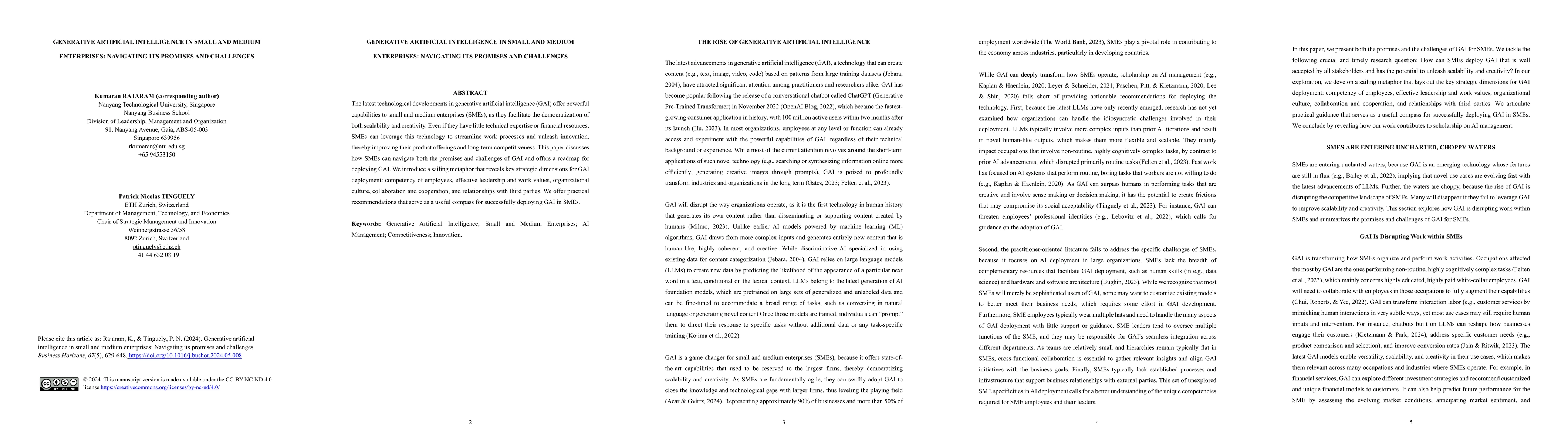 Thumbnail for Generative Artificial Intelligence in Small and Medium Enterprises: Navigating its Promises and Challenges