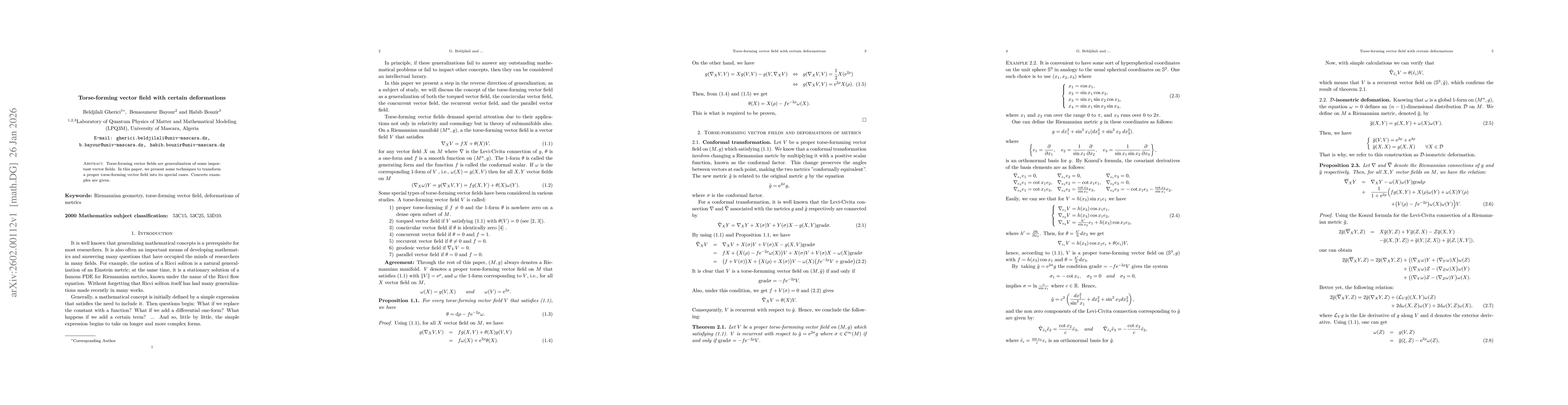 Thumbnail for Torse-forming vector field with certain deformations