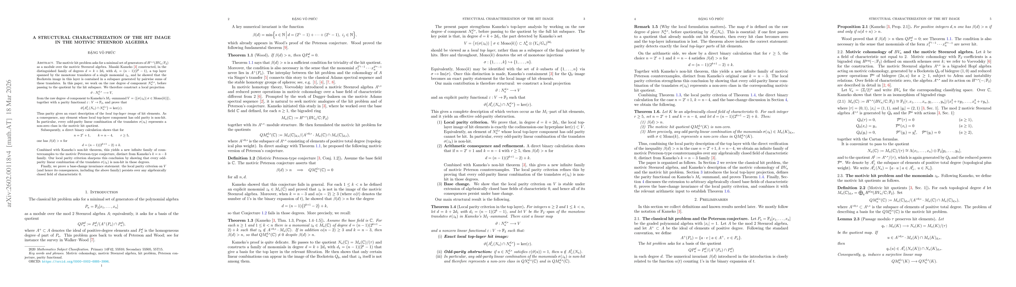 Thumbnail for A Structural Characterization of the Hit Image in the Motivic Steenrod Algebra