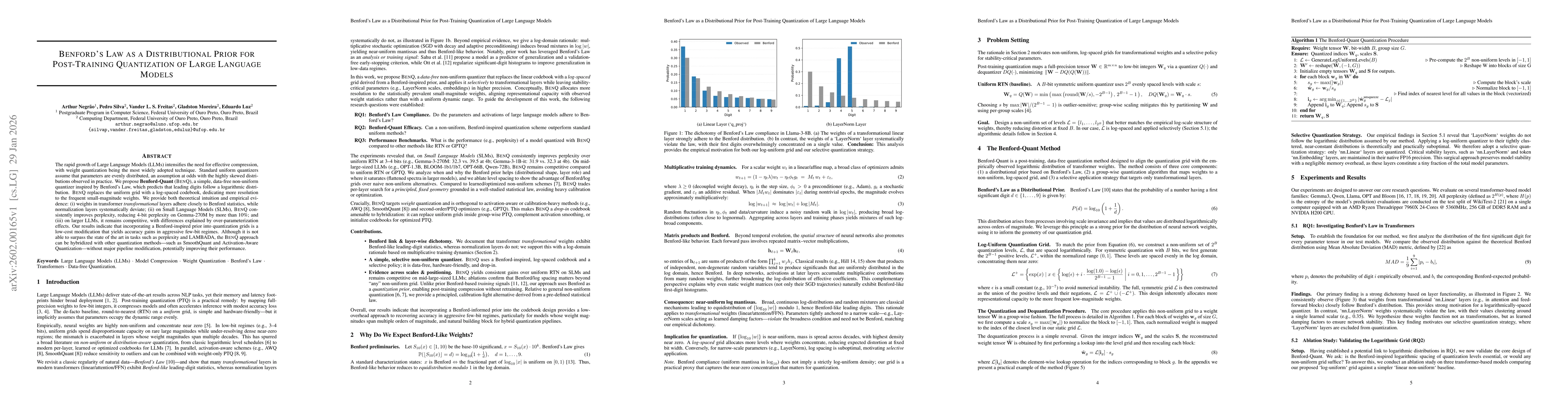 Thumbnail for Benford's Law as a Distributional Prior for Post-Training Quantization of Large Language Models