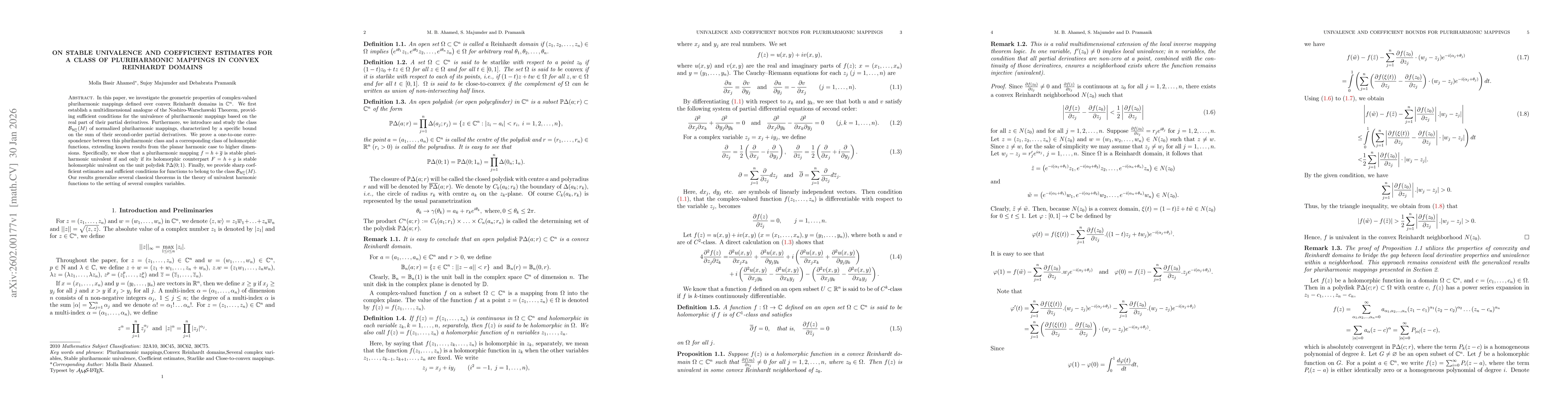 Thumbnail for On Stable Univalence and Coefficient Estimates for a Class of Pluriharmonic Mappings in Convex Reinhardt Domains