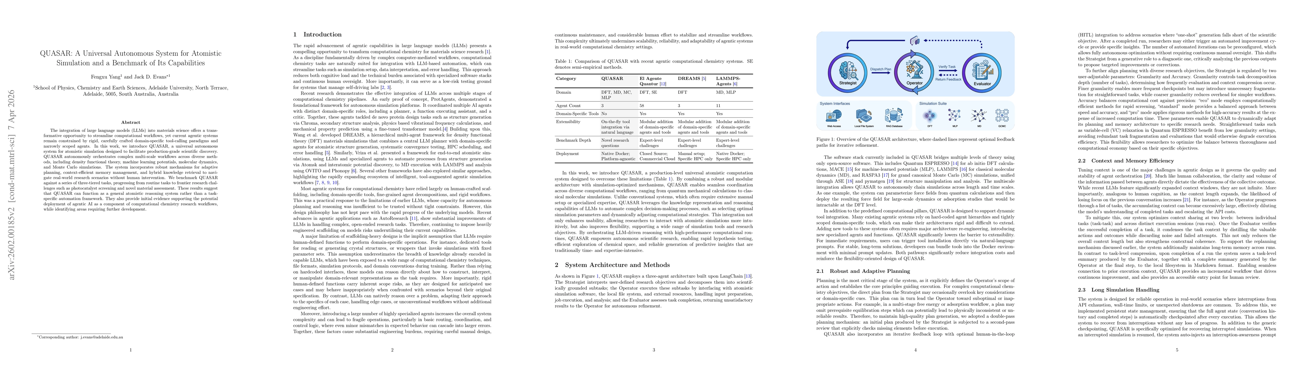 Thumbnail for QUASAR: A Universal Autonomous System for Atomistic Simulation and a Benchmark of Its Capabilities