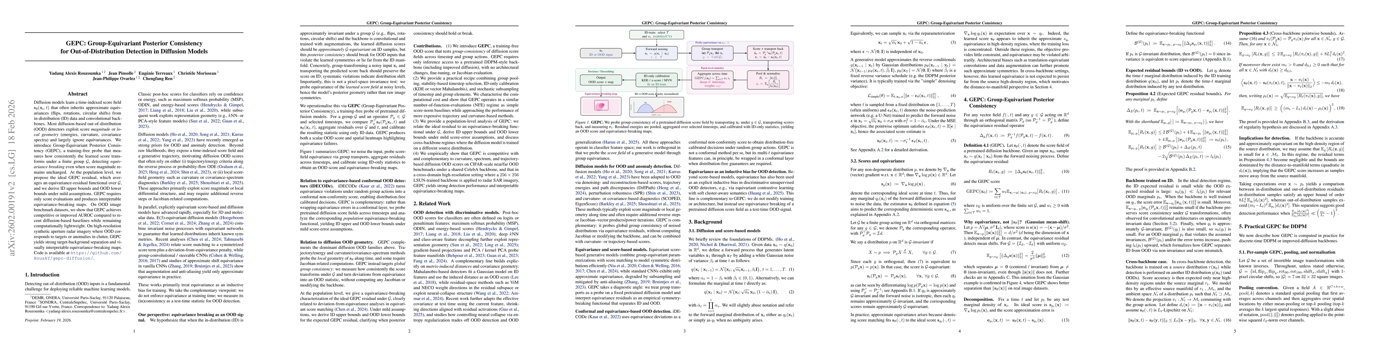 Thumbnail for GEPC: Group-Equivariant Posterior Consistency for Out-of-Distribution Detection in Diffusion Models