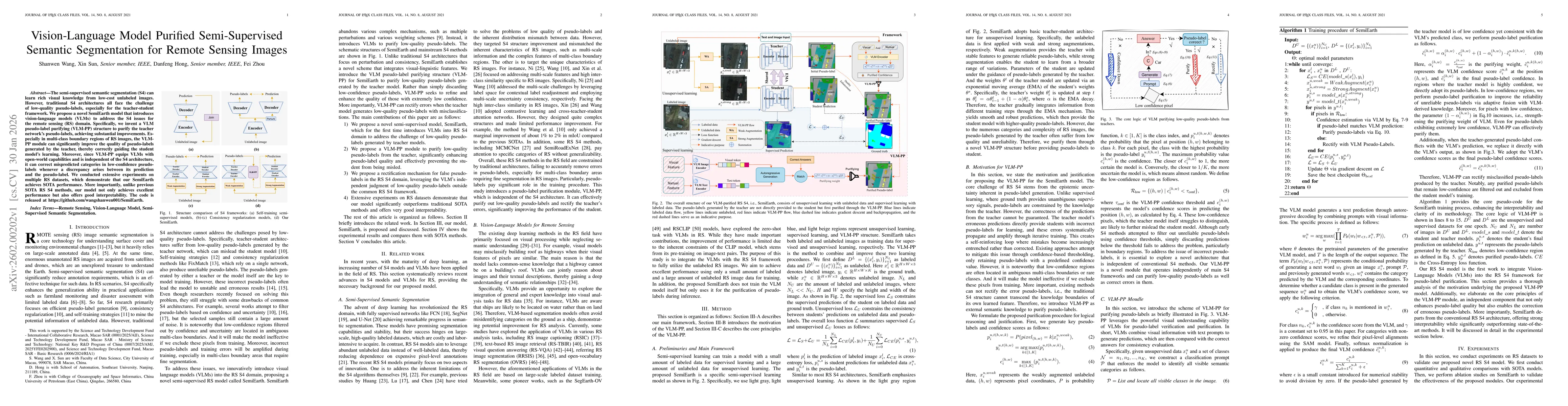 Thumbnail for Vision-Language Model Purified Semi-Supervised Semantic Segmentation for Remote Sensing Images
