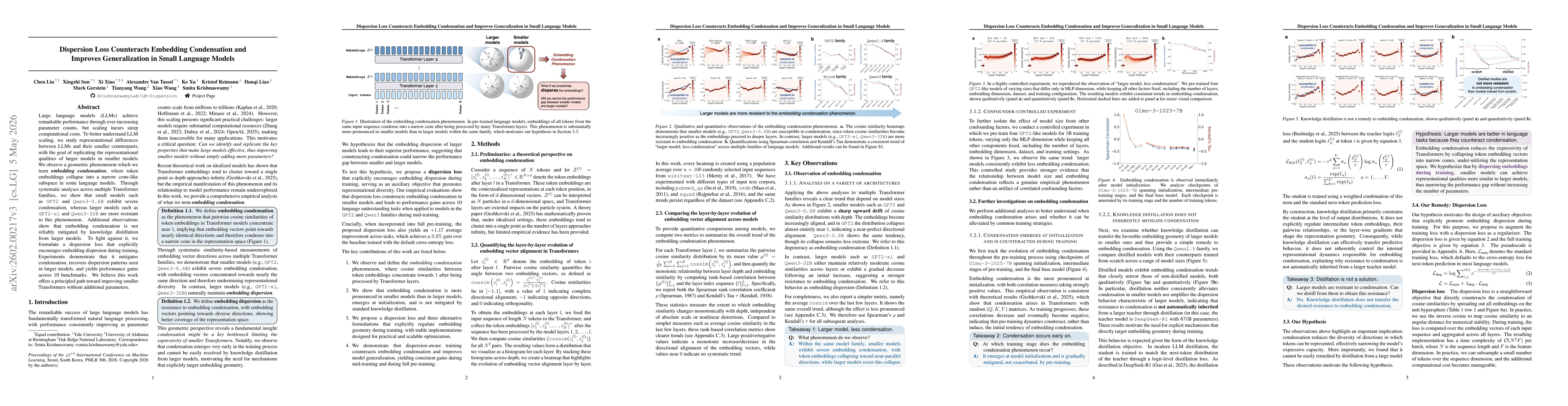 Thumbnail for Dispersion Loss Counteracts Embedding Condensation and Improves Generalization in Small Language Models