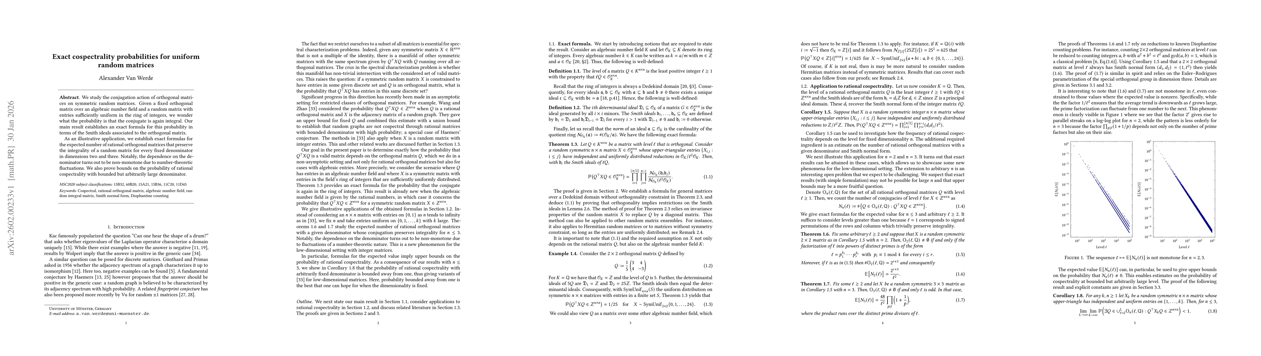 Thumbnail for Exact cospectrality probabilities for uniform random matrices