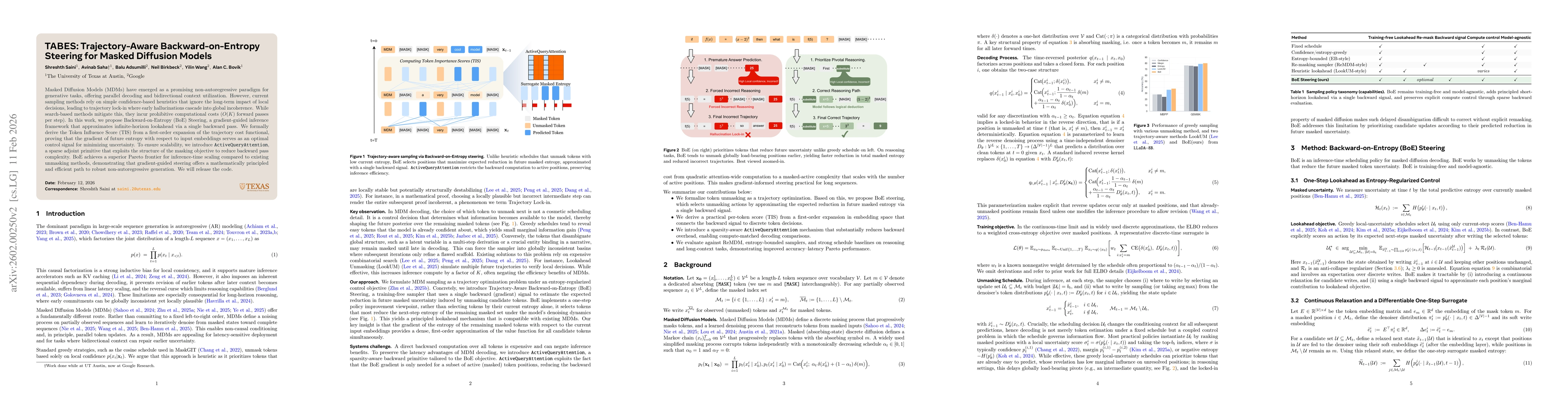 Thumbnail for TABES: Trajectory-Aware Backward-on-Entropy Steering for Masked Diffusion Models