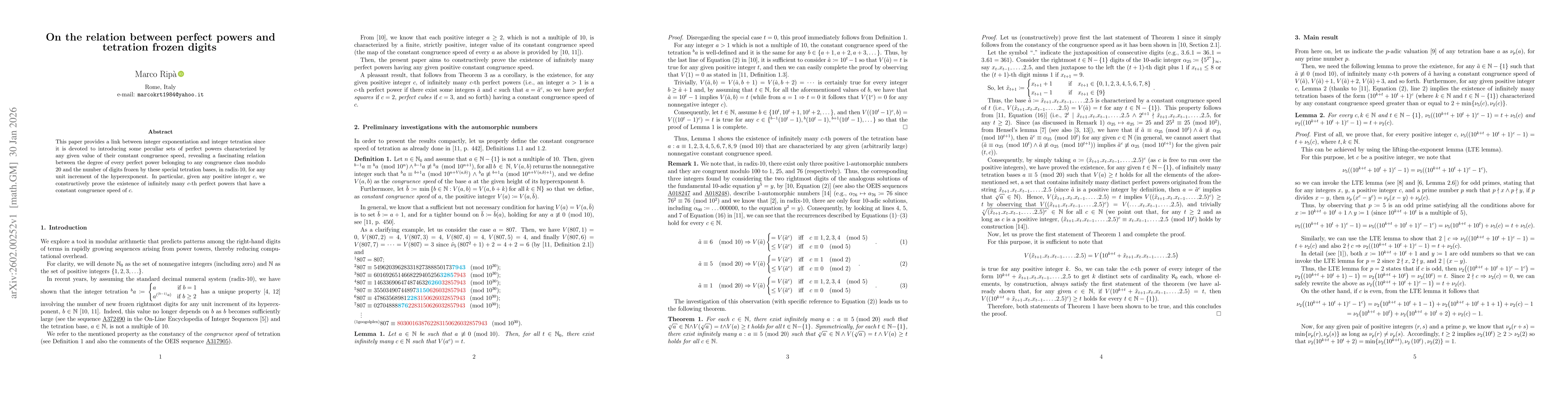 Thumbnail for On the relation between perfect powers and tetration frozen digits