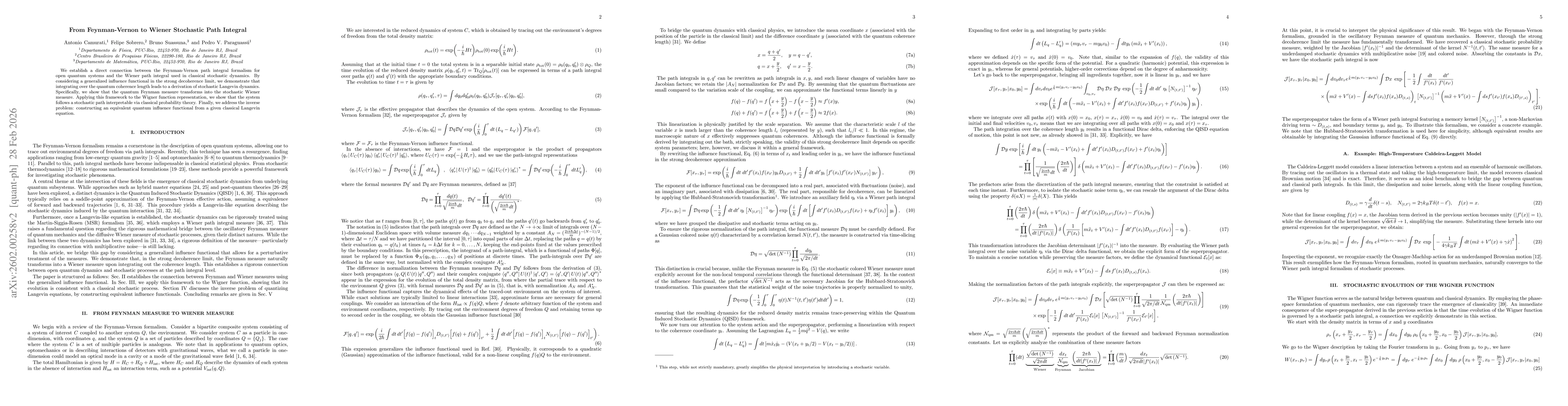 Thumbnail for From Feynman-Vernon to Wiener Stochastic Path Integral