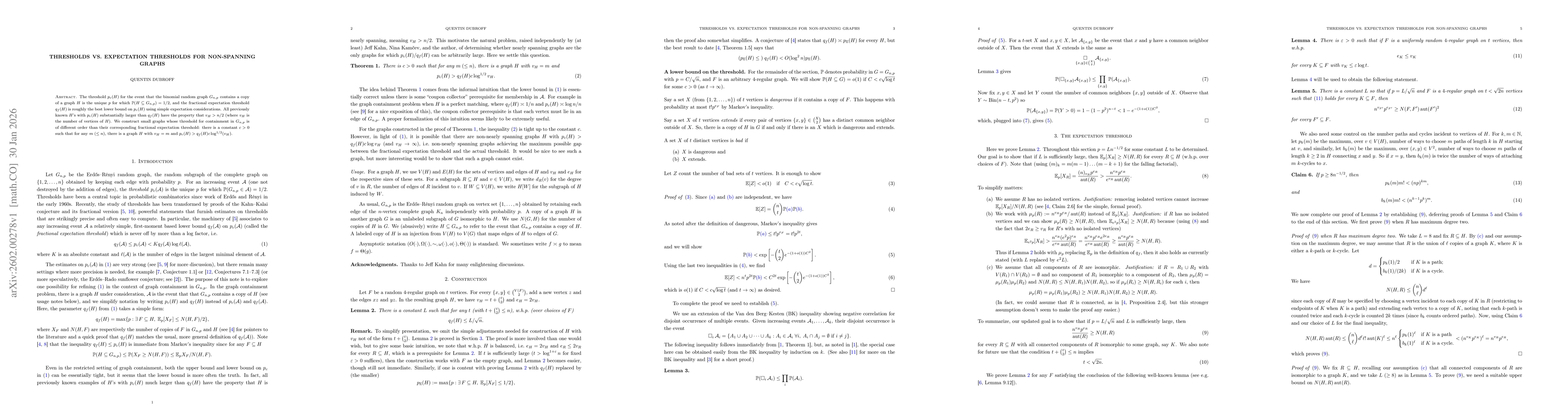 Thumbnail for Thresholds vs. expectation thresholds for non-spanning graphs