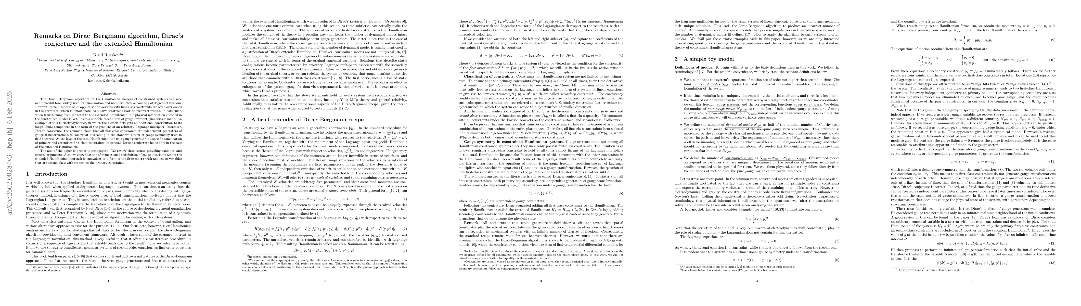 Thumbnail for Remarks on Dirac-Bergmann algorithm, Dirac's conjecture and the extended Hamiltonian