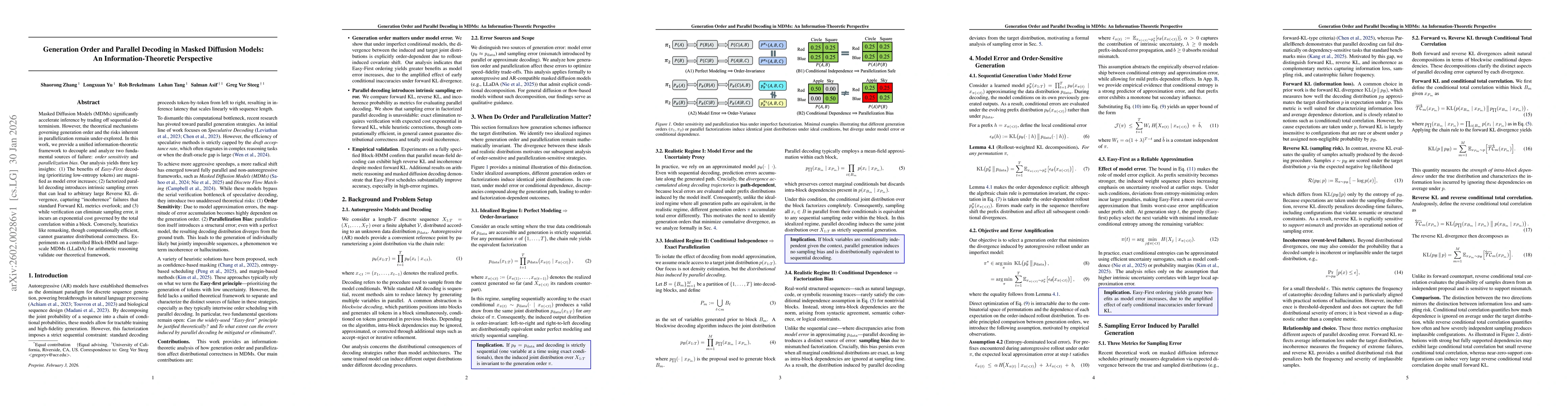 Thumbnail for Generation Order and Parallel Decoding in Masked Diffusion Models: An Information-Theoretic Perspective