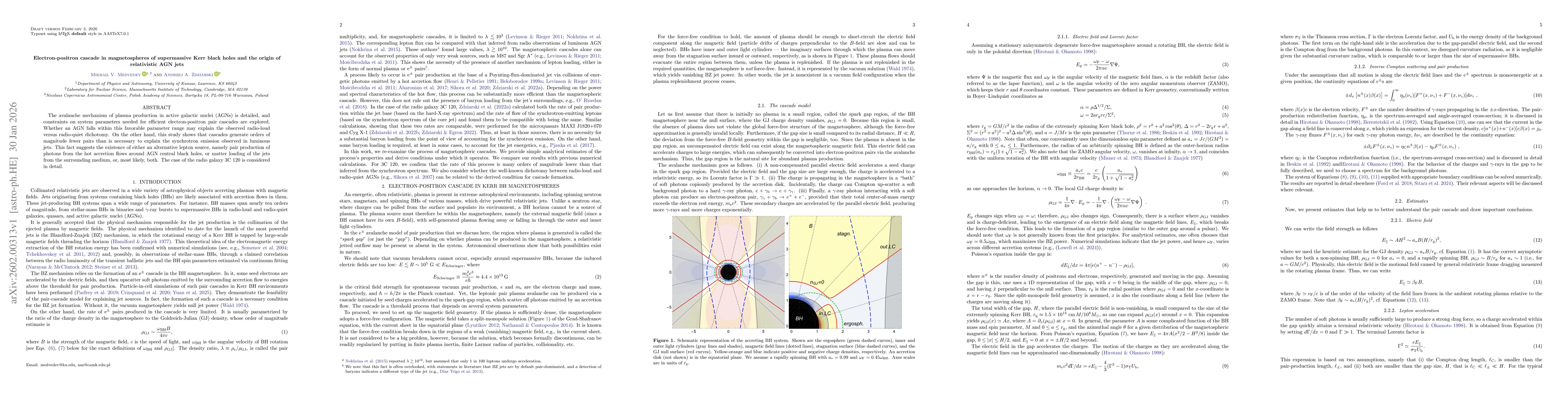 Thumbnail for Electron-positron cascade in magnetospheres of supermassive Kerr black holes and the origin of relativistic AGN jets