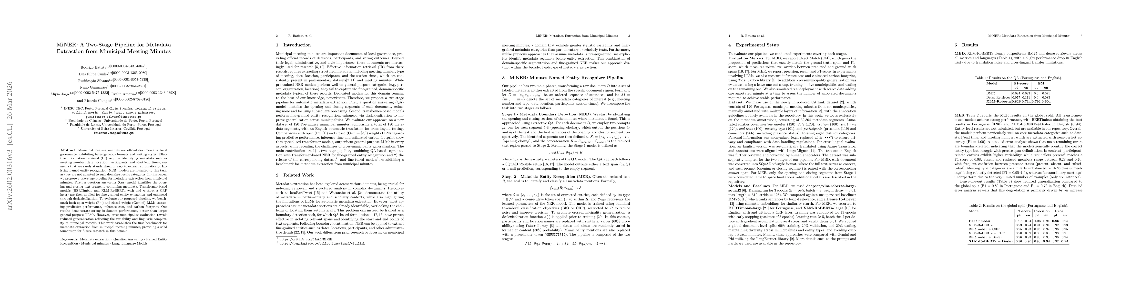 Thumbnail for MiNER: A Two-Stage Pipeline for Metadata Extraction from Municipal Meeting Minutes