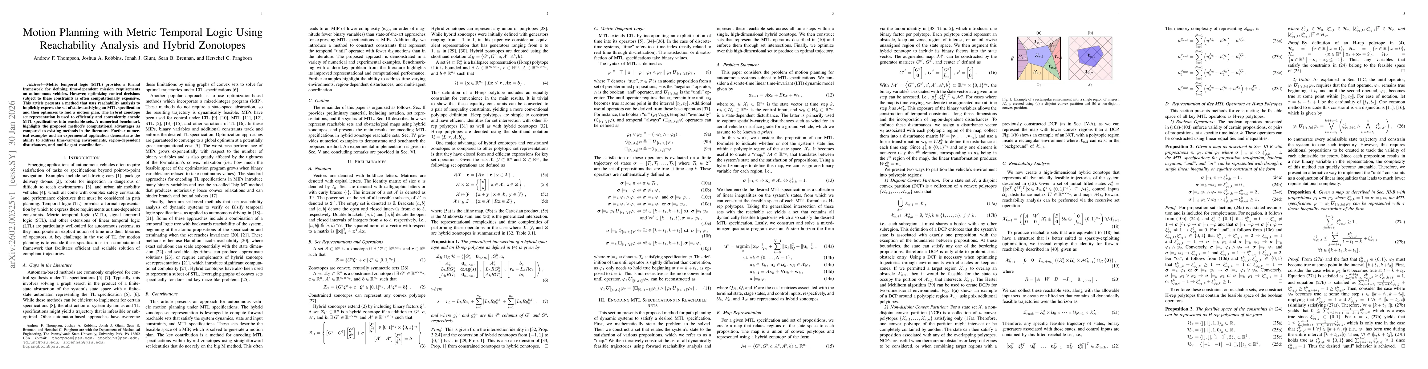 Thumbnail for Motion Planning with Metric Temporal Logic Using Reachability Analysis and Hybrid Zonotopes