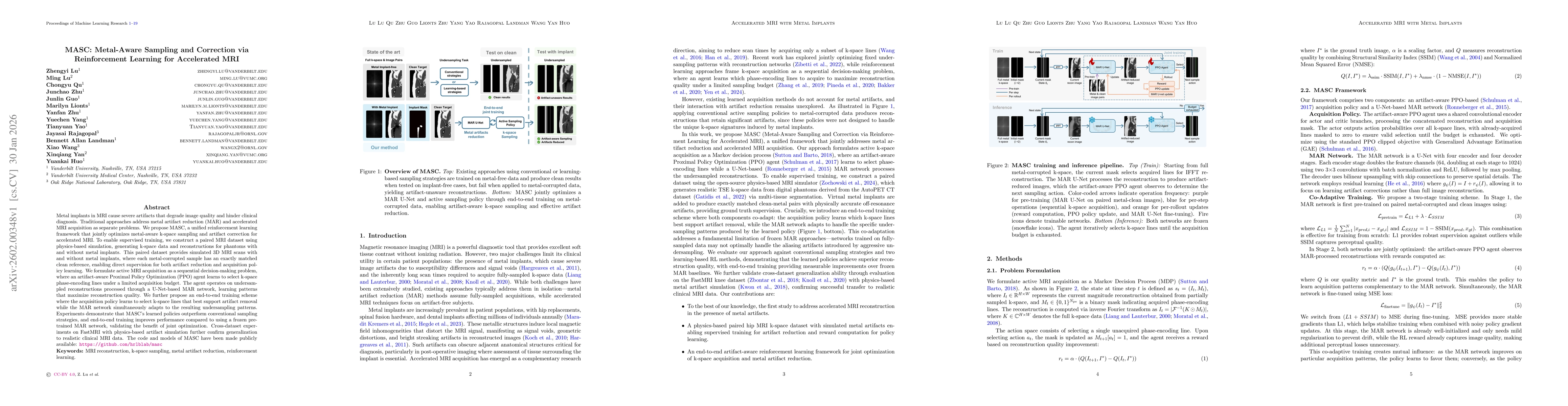 Thumbnail for MASC: Metal-Aware Sampling and Correction via Reinforcement Learning for Accelerated MRI