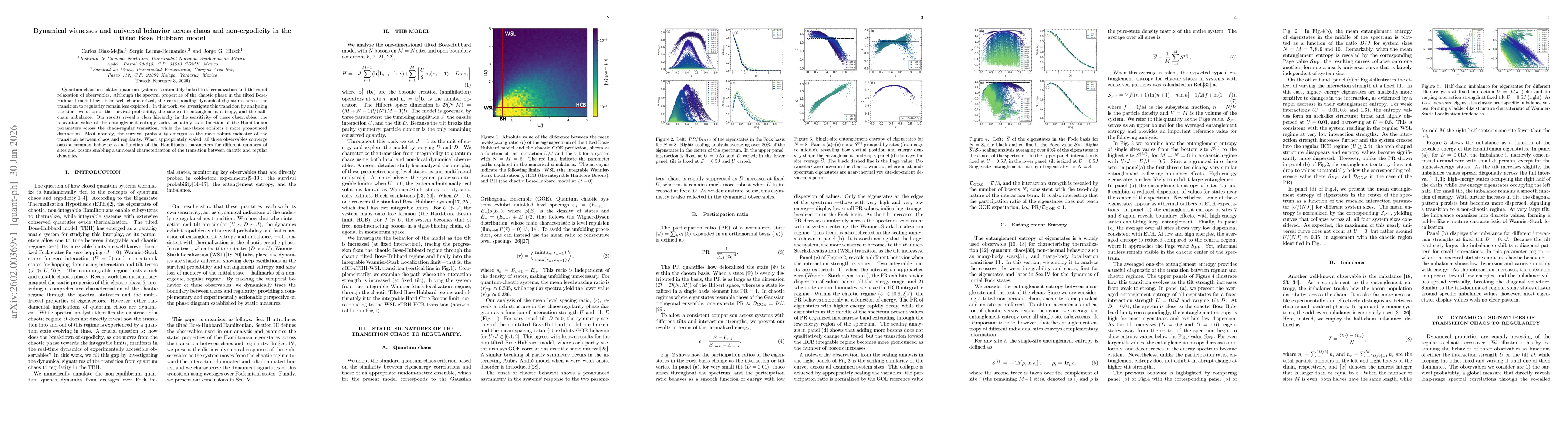 Thumbnail for Dynamical witnesses and universal behavior across chaos and non-ergodicity in the tilted Bose-Hubbard model