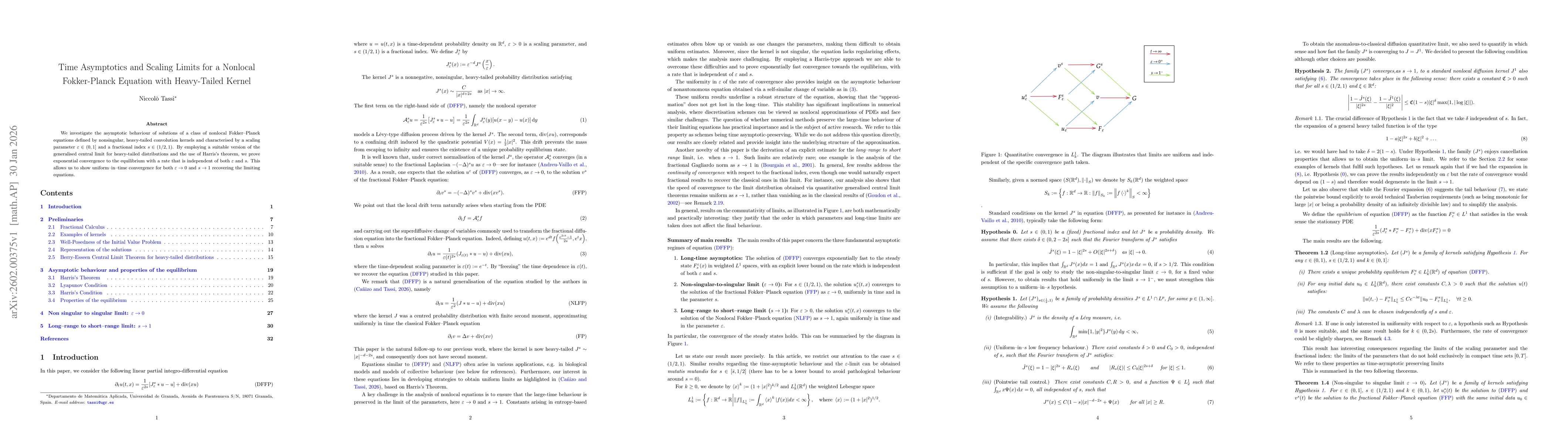Thumbnail for Time Asymptotics and Scaling Limits for a Nonlocal Fokker-Planck Equation with Heavy-Tailed Kernel