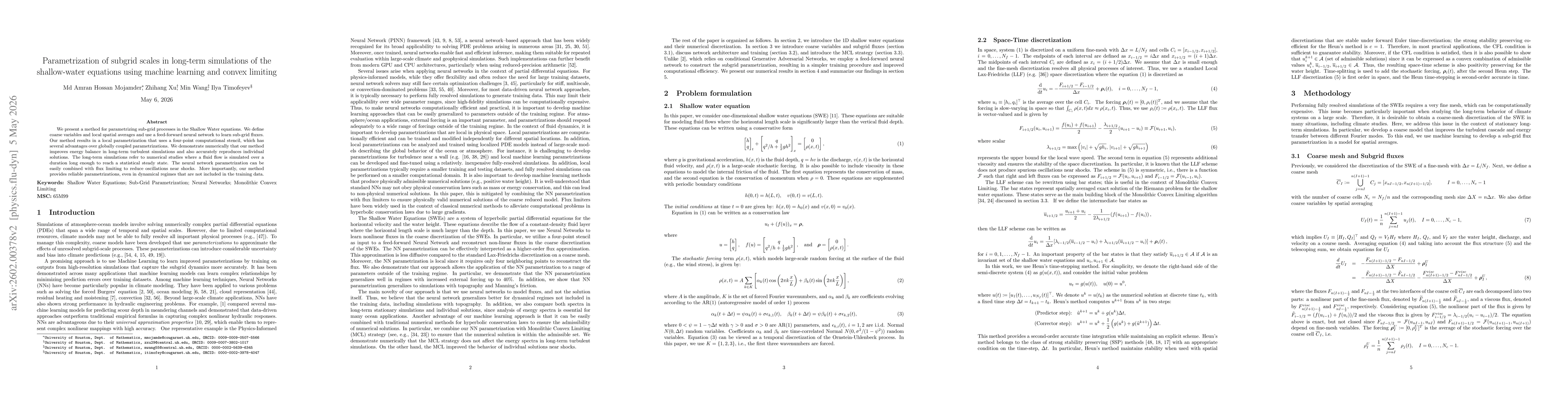 Thumbnail for Parametrization of subgrid scales in long-term simulations of the shallow-water equations using machine learning and convex limiting