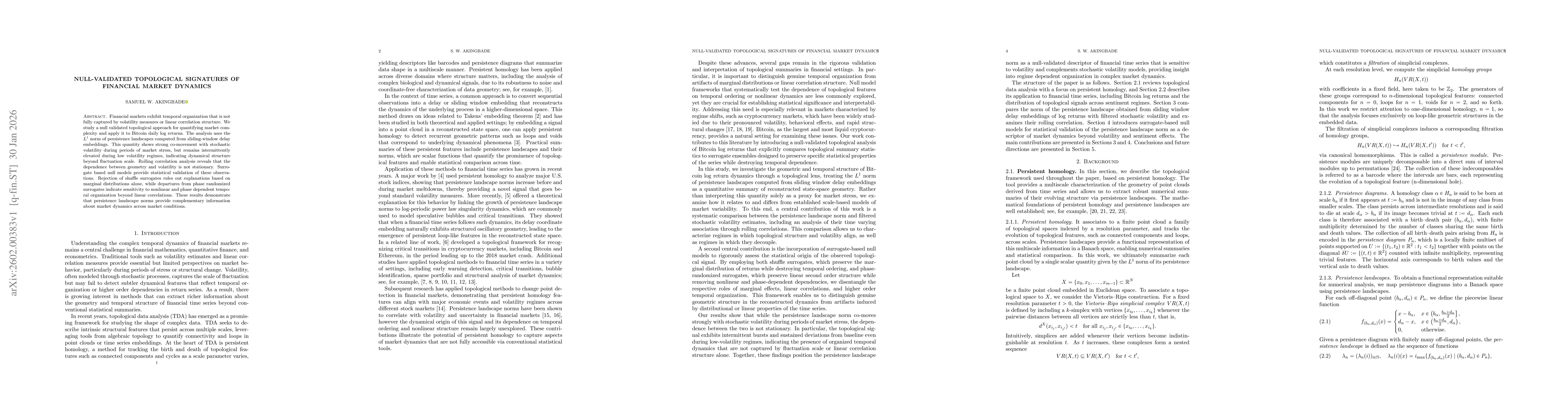 Thumbnail for Null-Validated Topological Signatures of Financial Market Dynamics
