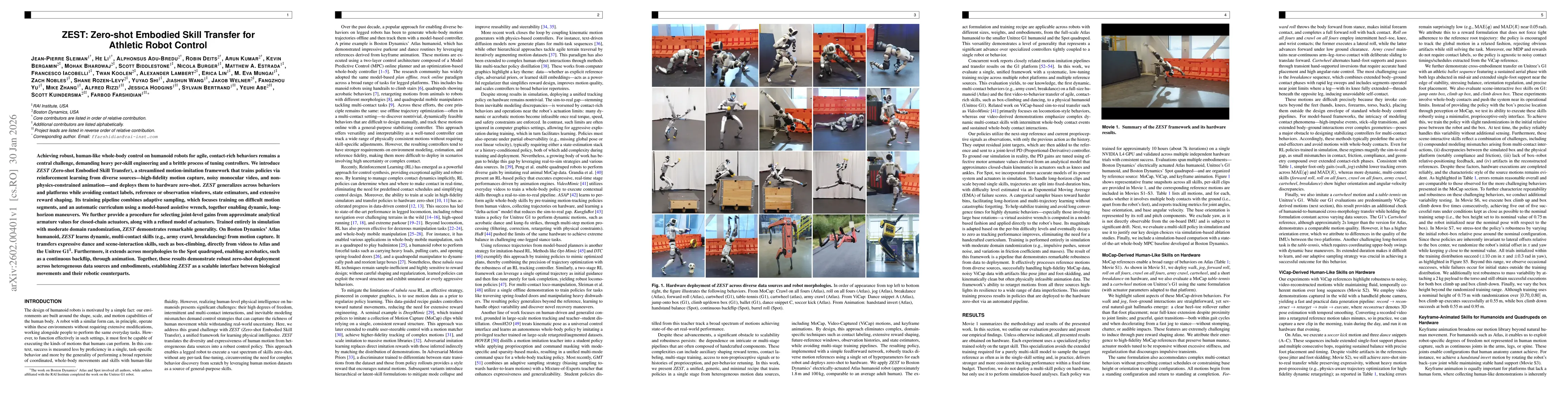 Thumbnail for ZEST: Zero-shot Embodied Skill Transfer for Athletic Robot Control