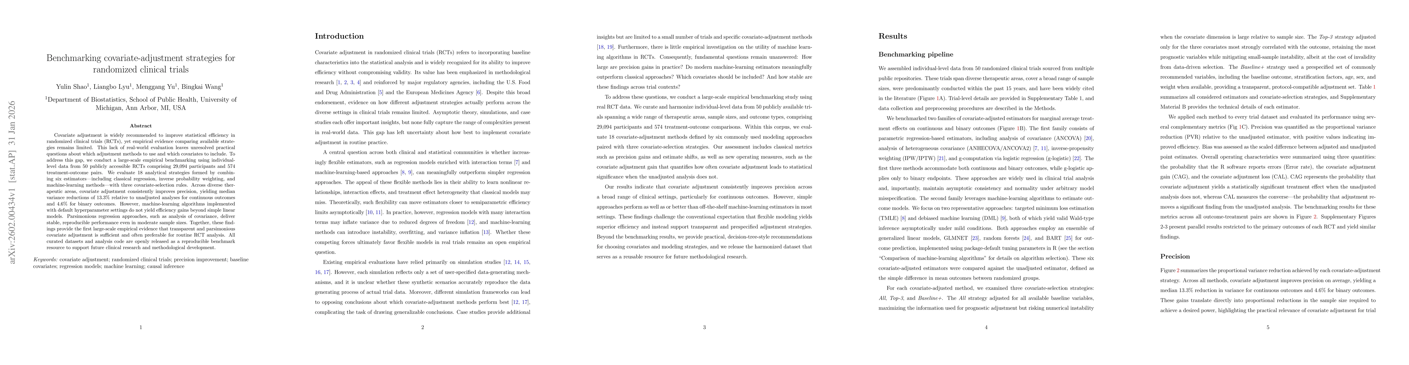 Thumbnail for Benchmarking covariate-adjustment strategies for randomized clinical trials