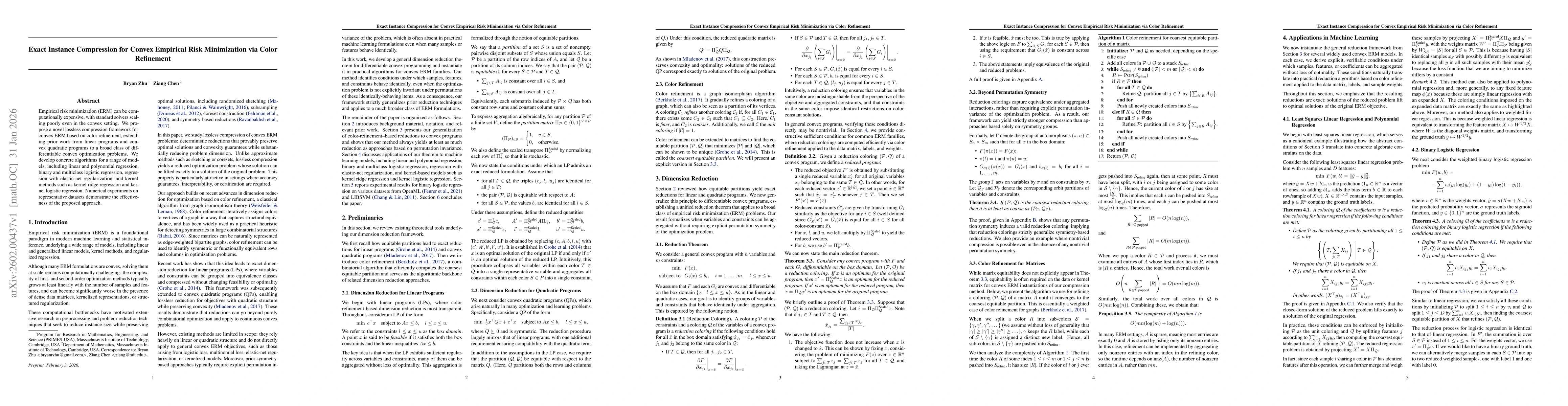 Thumbnail for Exact Instance Compression for Convex Empirical Risk Minimization via Color Refinement