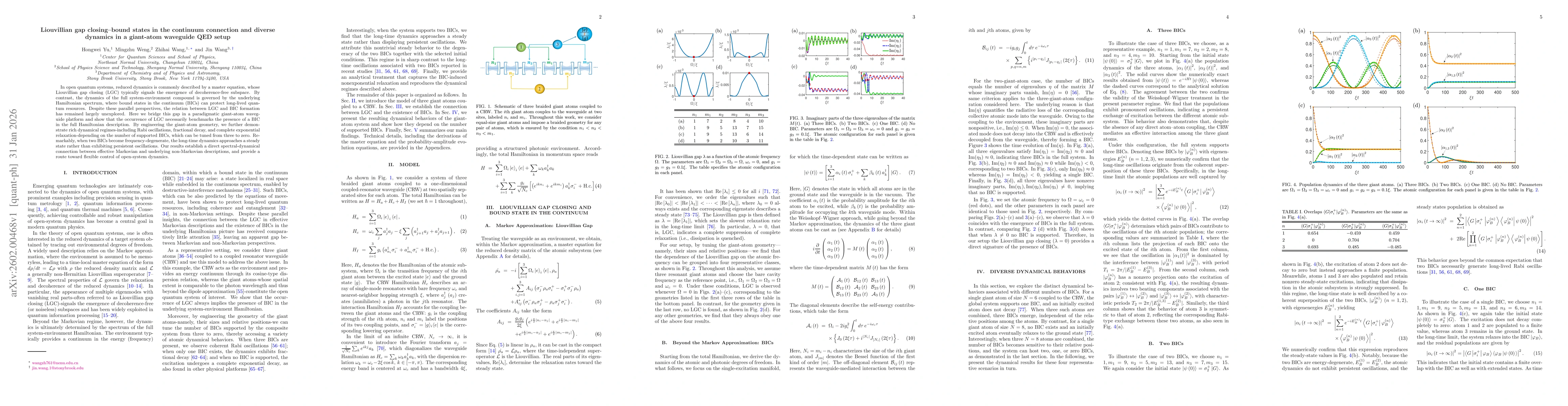 Thumbnail for Liouvillian gap closing--bound states in the continuum connection and diverse dynamics in a giant-atom waveguide QED setup