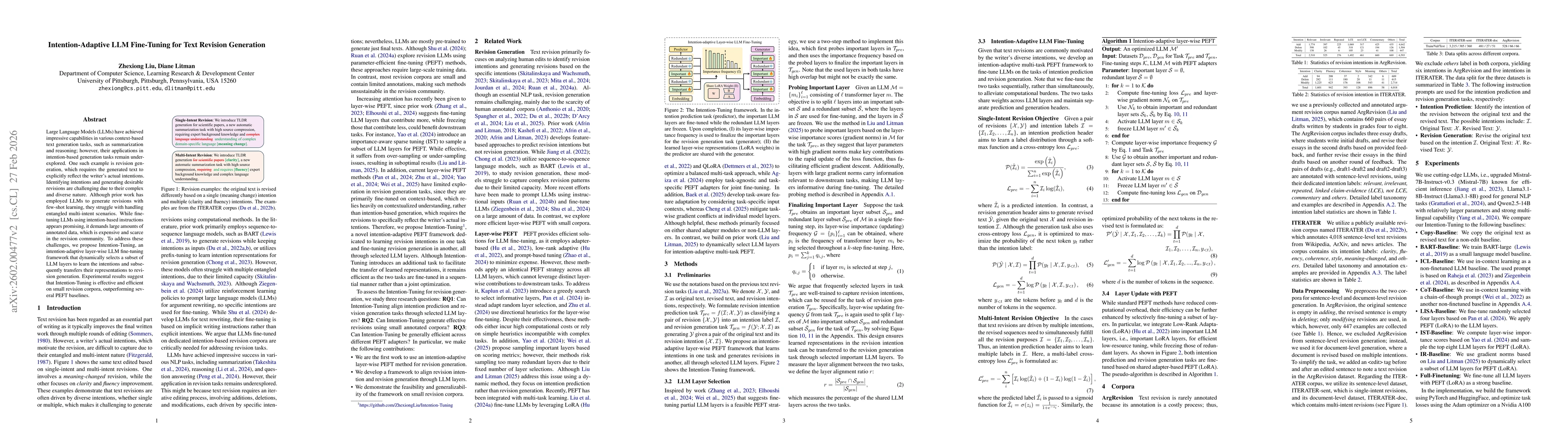 Thumbnail for Intention-Adaptive LLM Fine-Tuning for Text Revision Generation