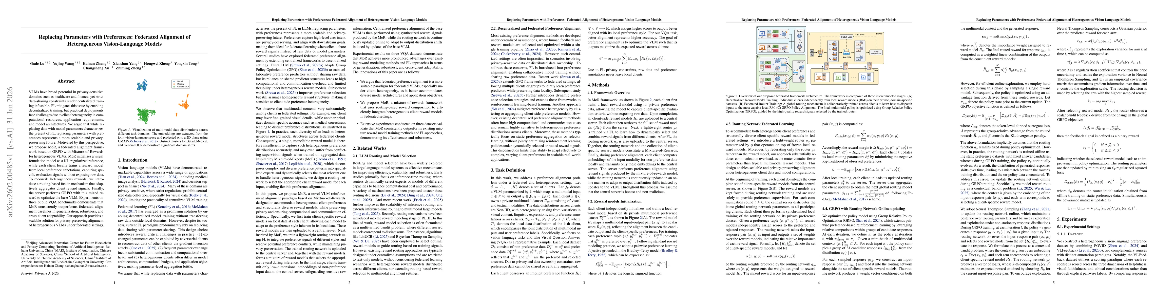 Thumbnail for Replacing Parameters with Preferences: Federated Alignment of Heterogeneous Vision-Language Models