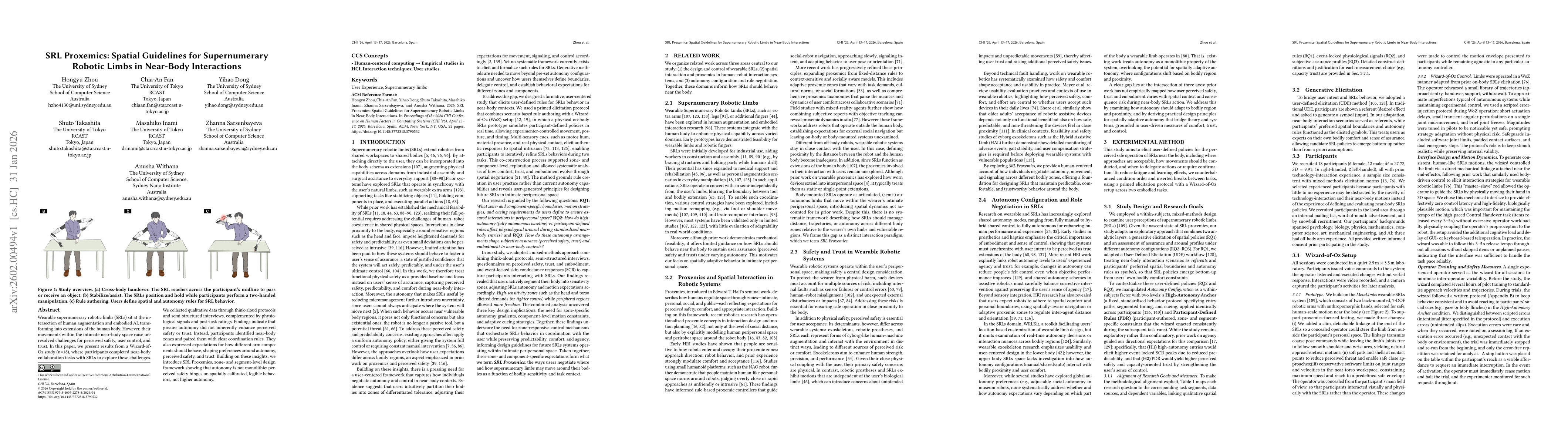 Thumbnail for SRL Proxemics: Spatial Guidelines for Supernumerary Robotic Limbs in Near-Body Interactions