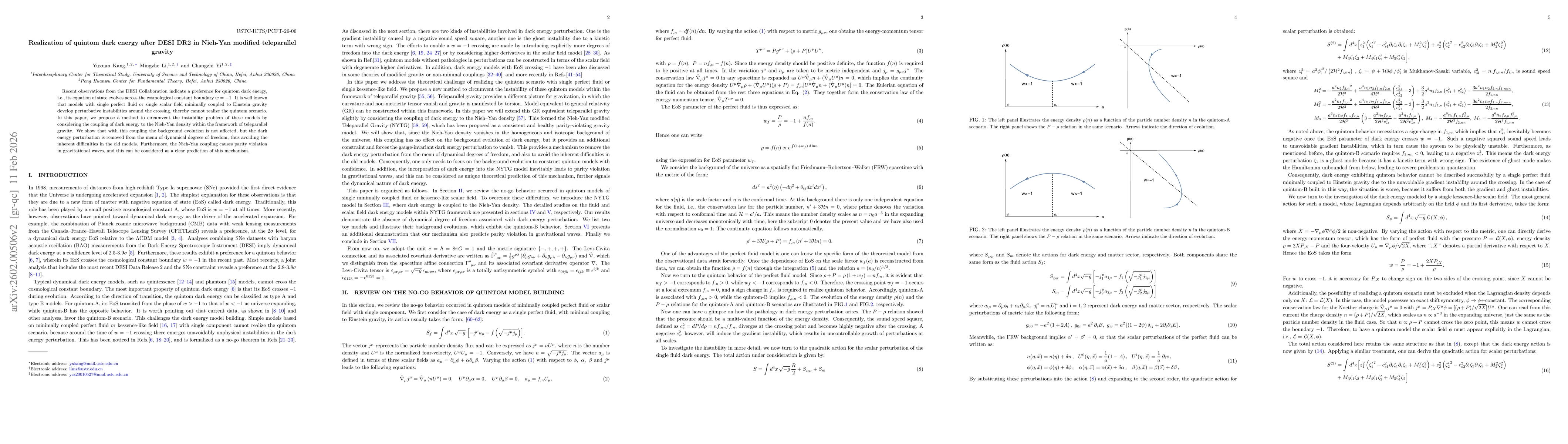 Thumbnail for Realization of quintom dark energy after DESI DR2 in Nieh-Yan modified teleparallel gravity