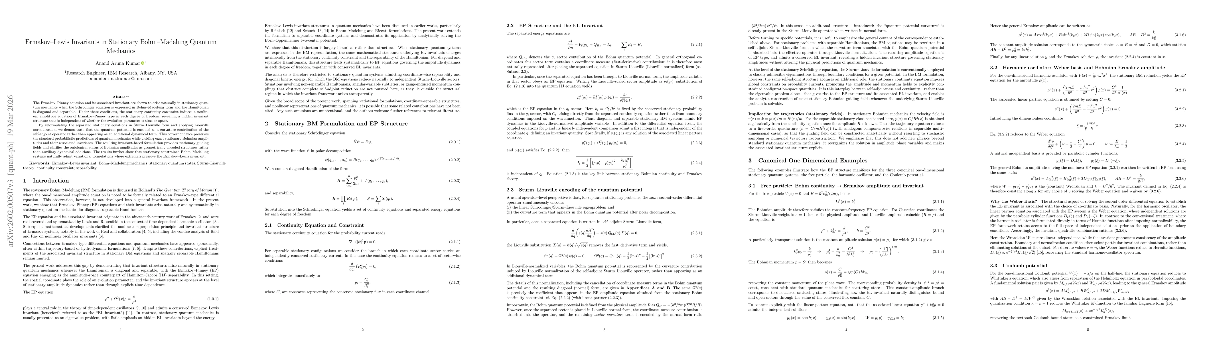 Thumbnail for Ermakov-Lewis Invariants in Stationary Bohm-Madelung Quantum Mechanics