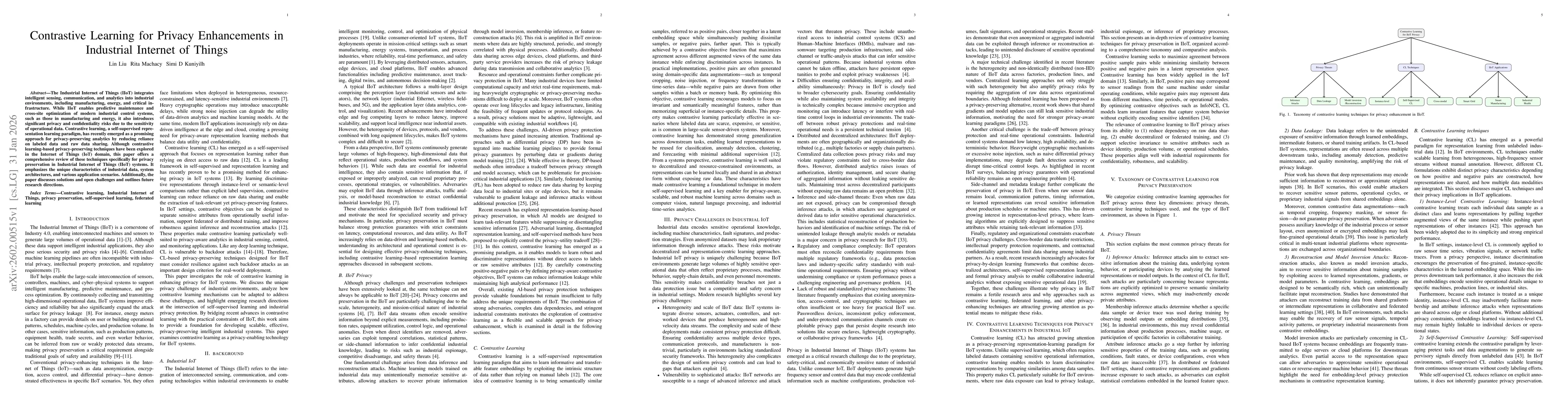 Thumbnail for Contrastive Learning for Privacy Enhancements in Industrial Internet of Things