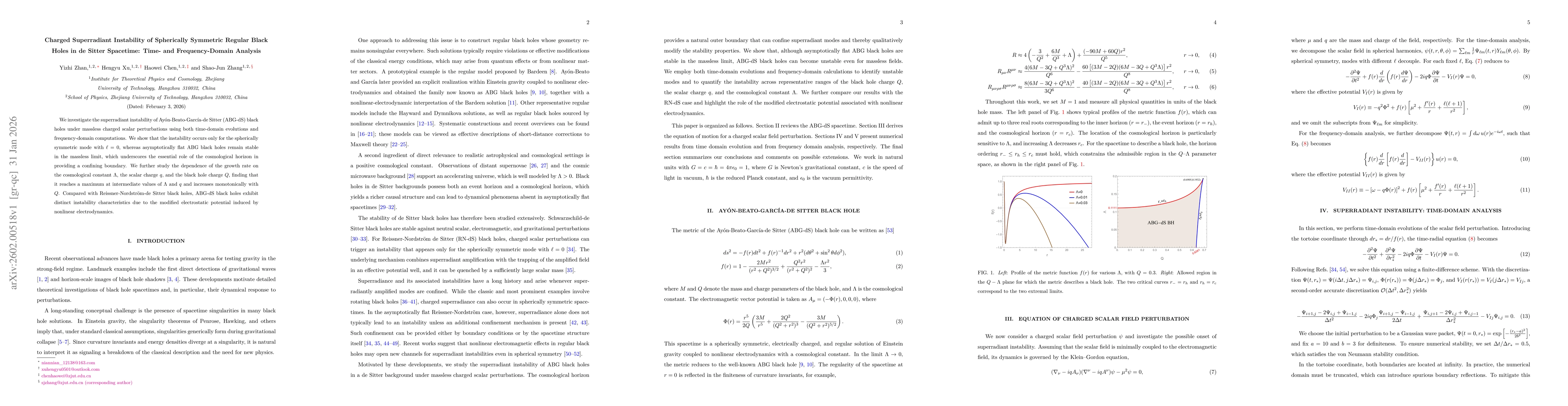 Thumbnail for Charged Superradiant Instability of Spherically Symmetric Regular Black Holes in de Sitter Spacetime: Time- and Frequency-Domain Analysis