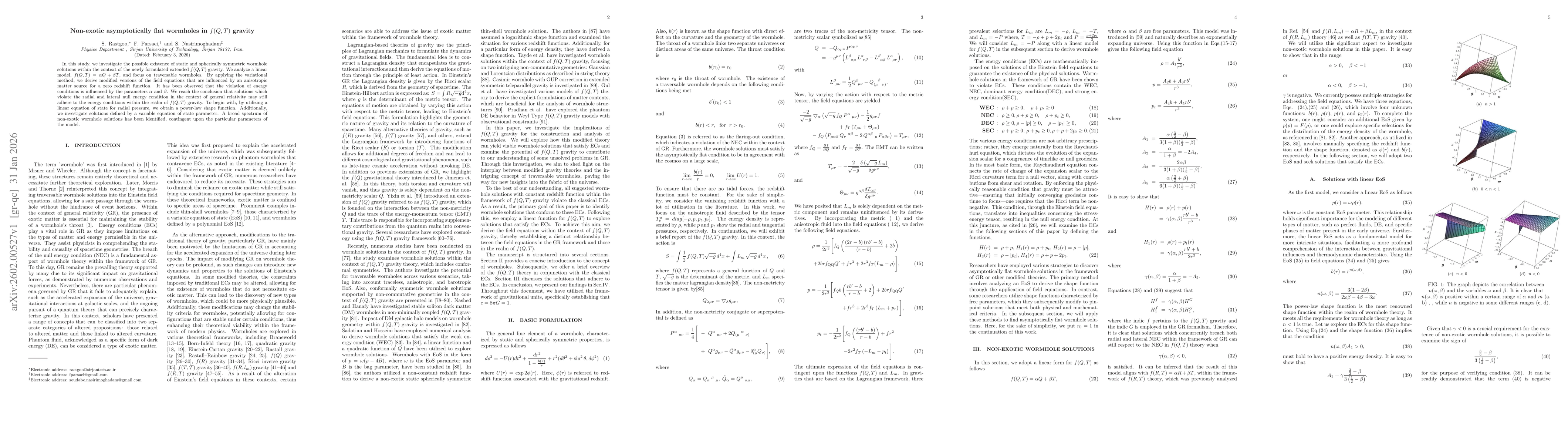 Thumbnail for Non-exotic asymptotically flat wormholes in $f(Q,T)$ gravity