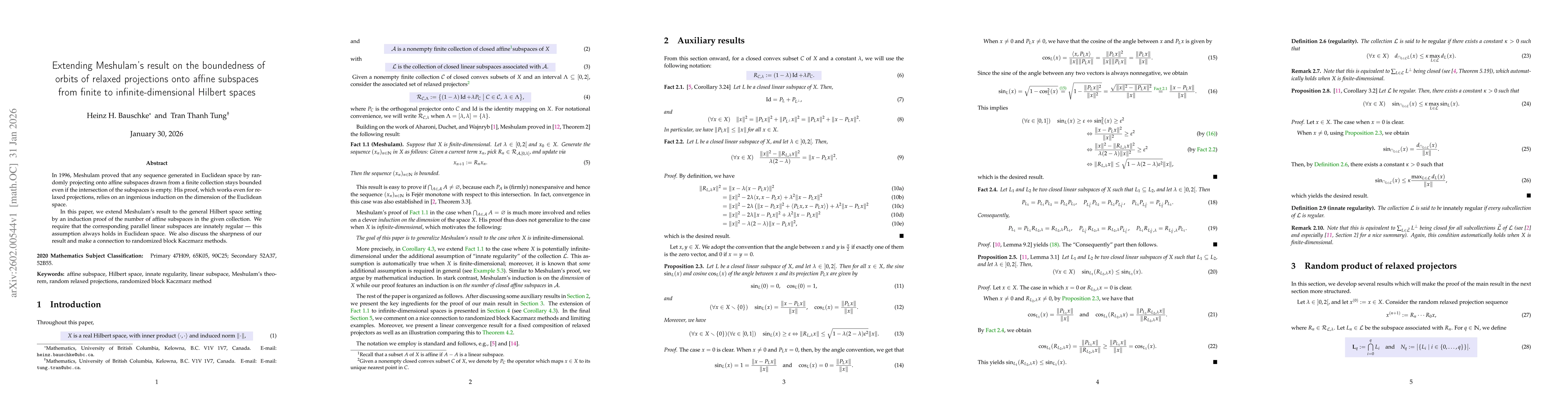 Thumbnail for Extending Meshulam's result on the boundedness of orbits of relaxed projections onto affine subspaces from finite to infinite-dimensional Hilbert spaces