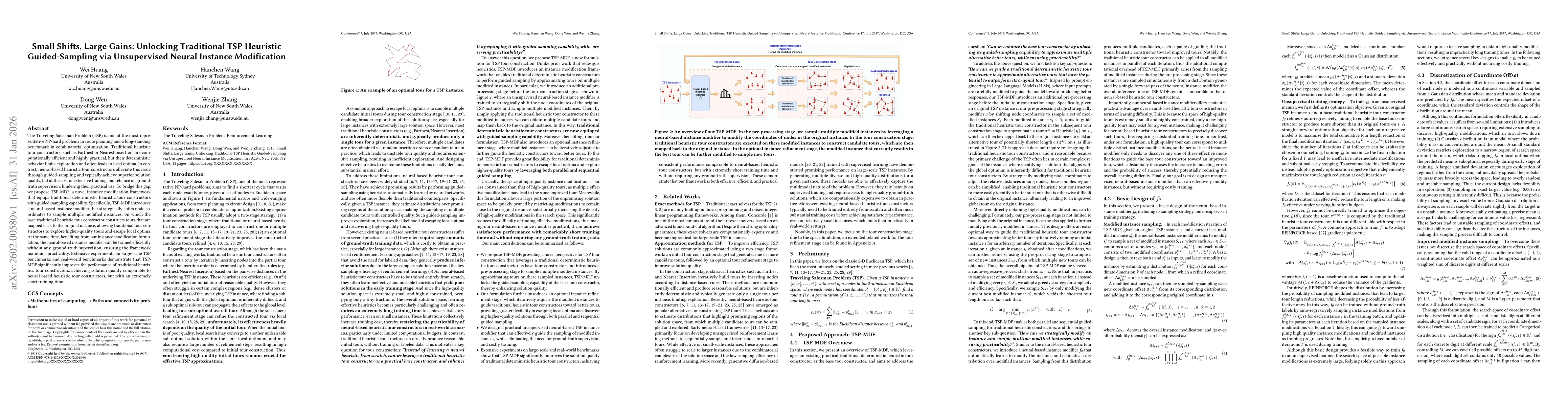 Thumbnail for Small Shifts, Large Gains: Unlocking Traditional TSP Heuristic Guided-Sampling via Unsupervised Neural Instance Modification